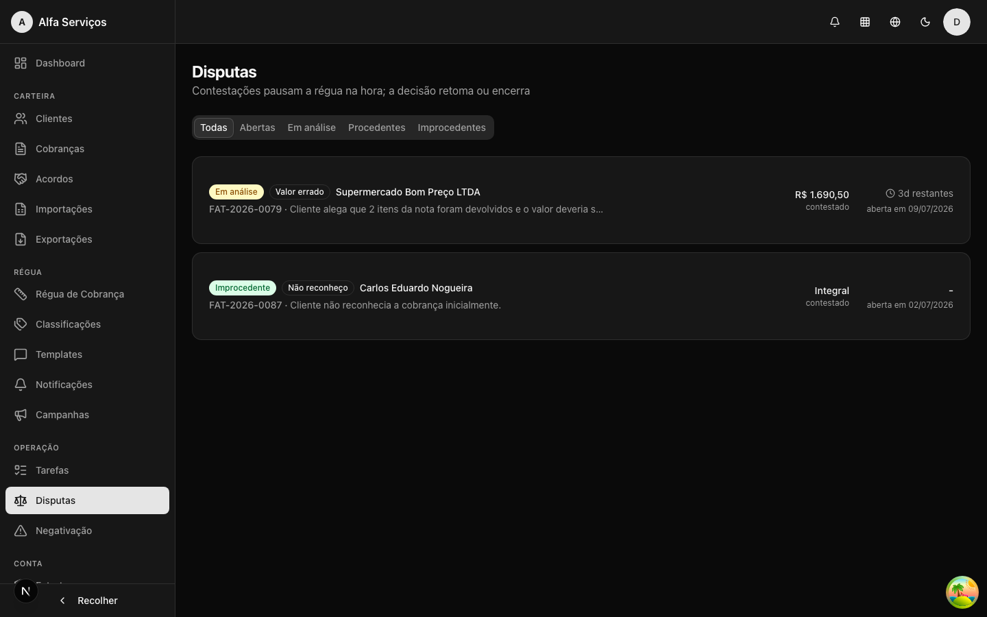 Lista de disputas