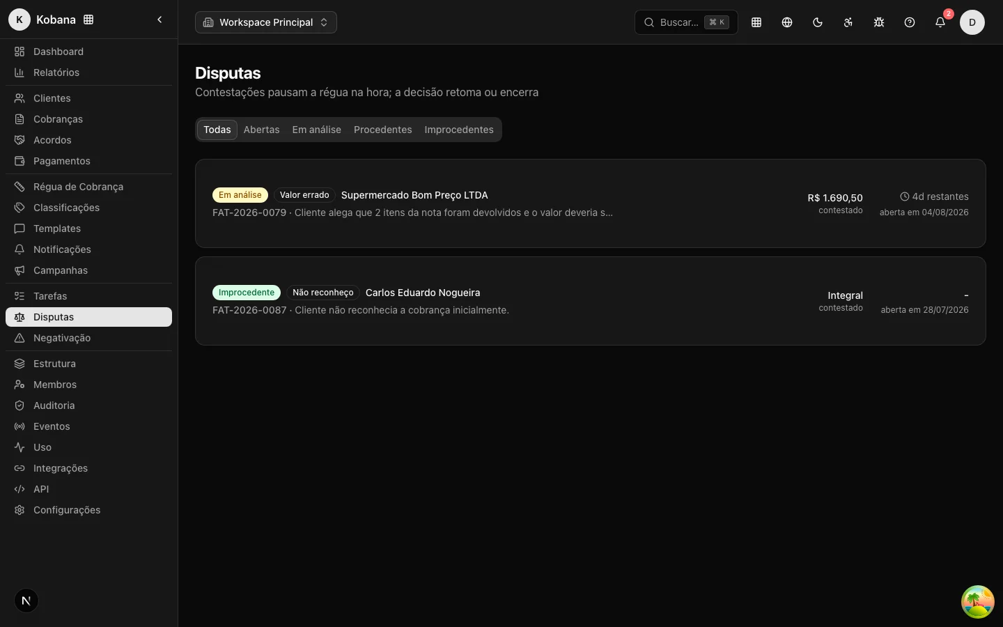 Lista de disputas