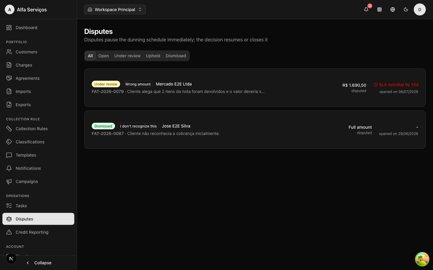 Dispute list