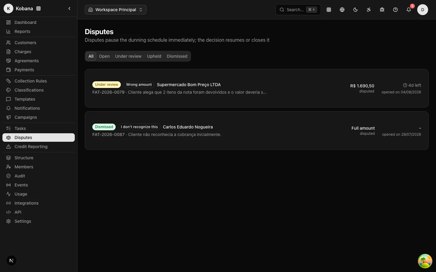 Dispute list