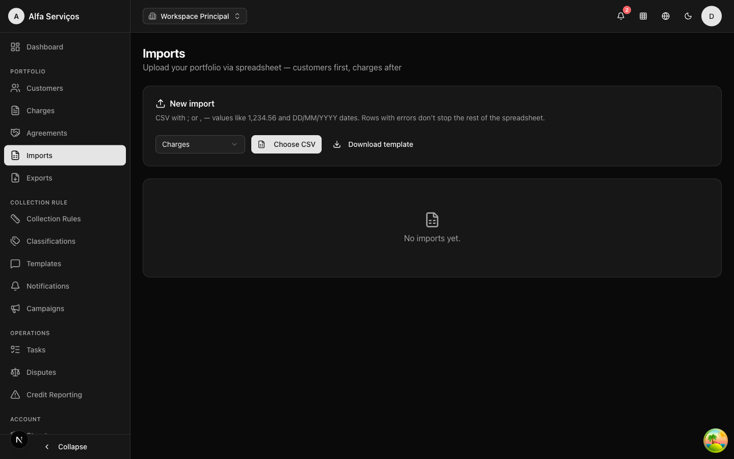 Imports page
