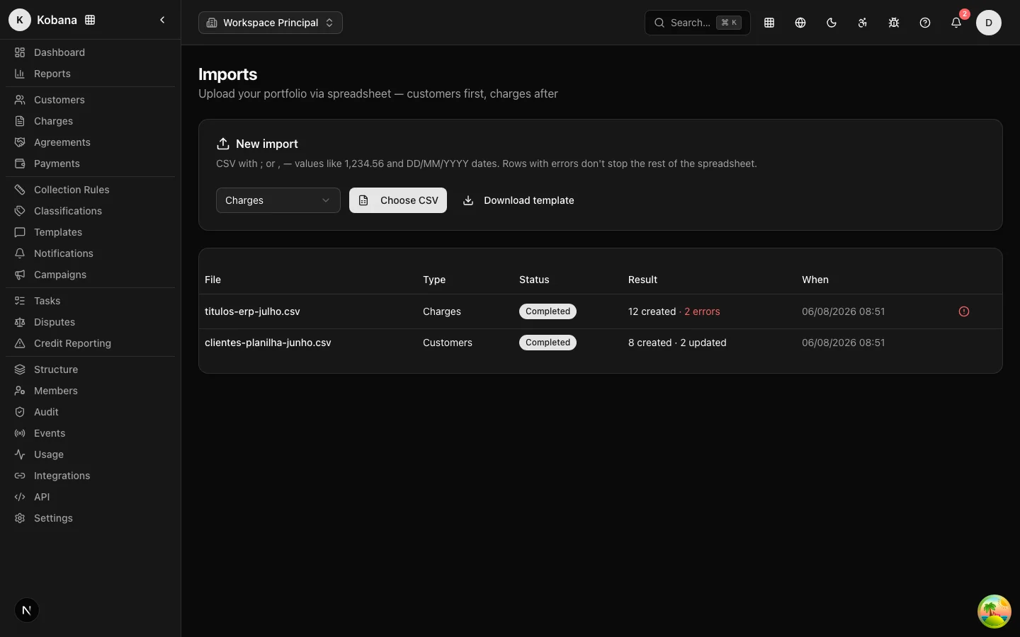 Imports page