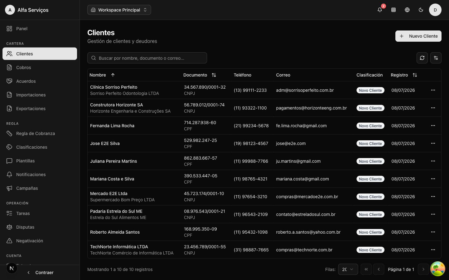 Lista de clientes
