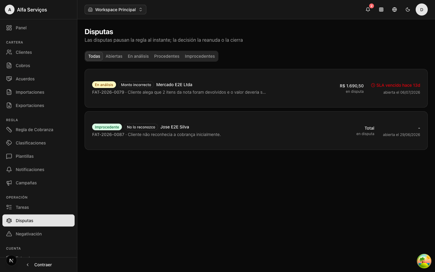 Lista de disputas
