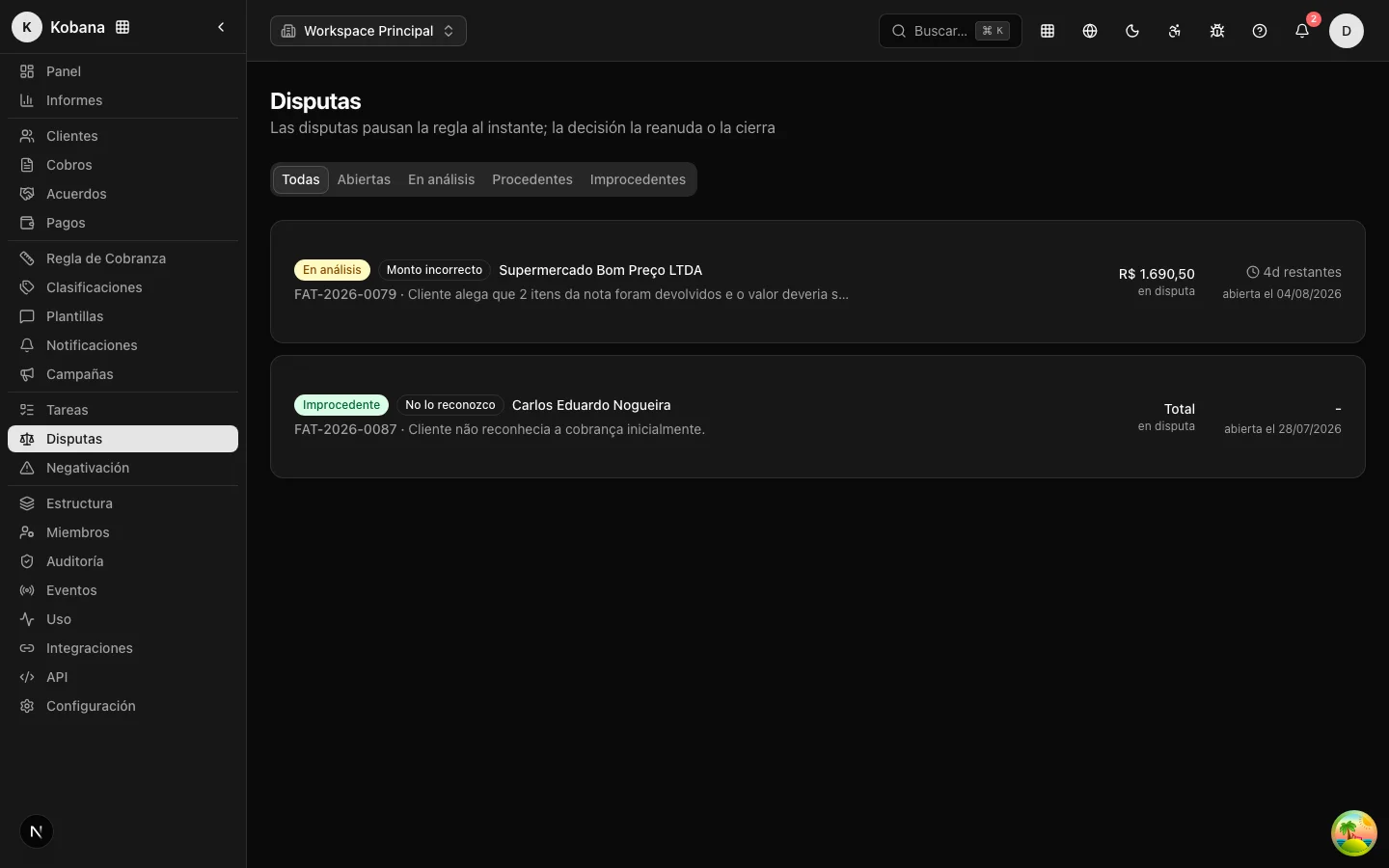 Lista de disputas