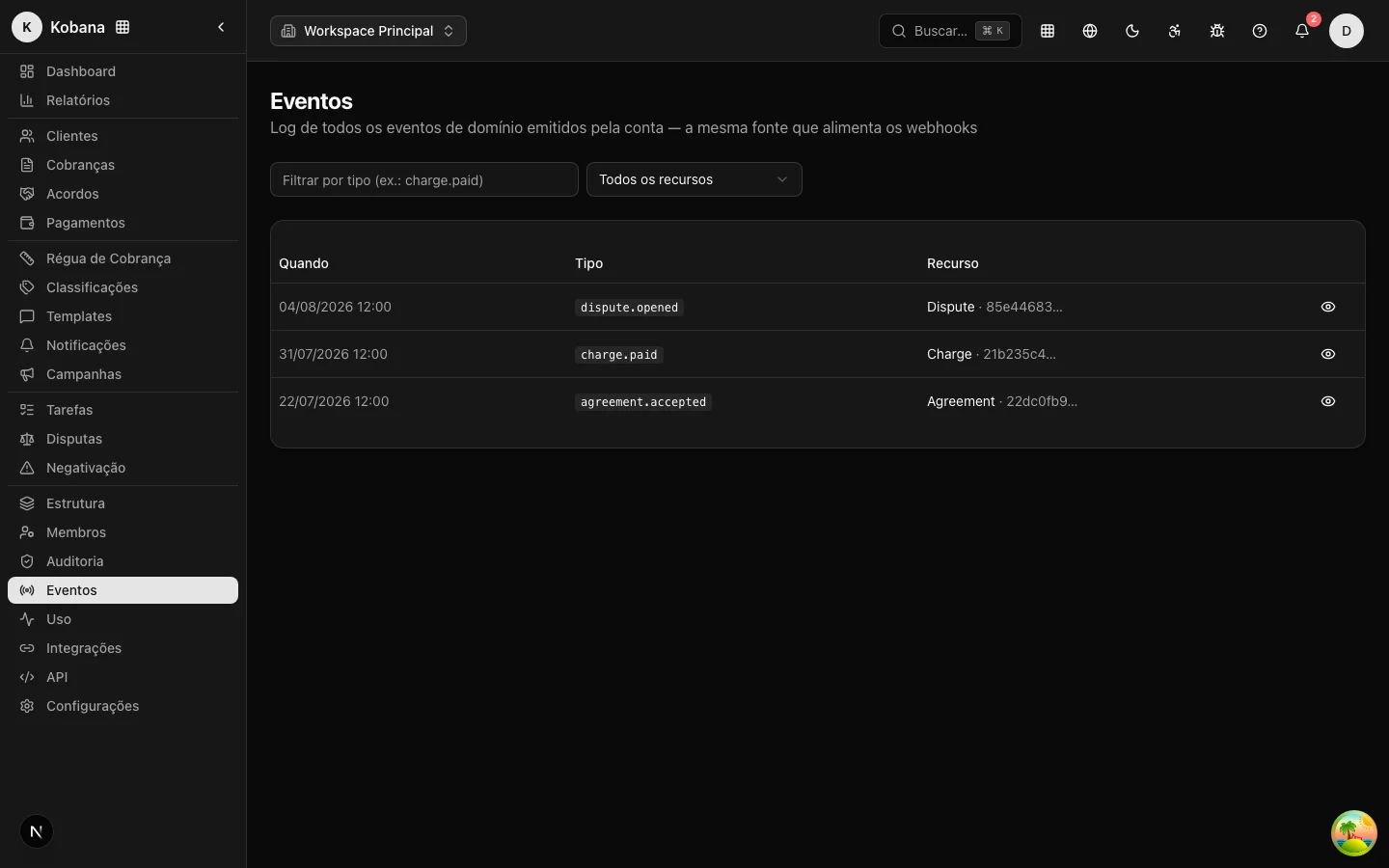 Log de eventos de dominio