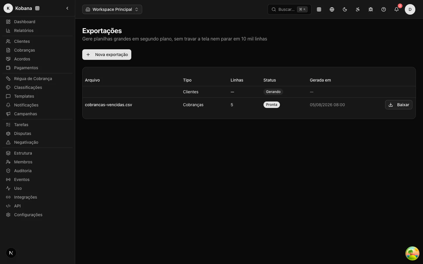 Página de Exportaciones