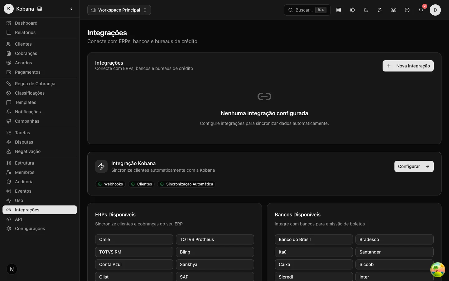 Página de Integraciones