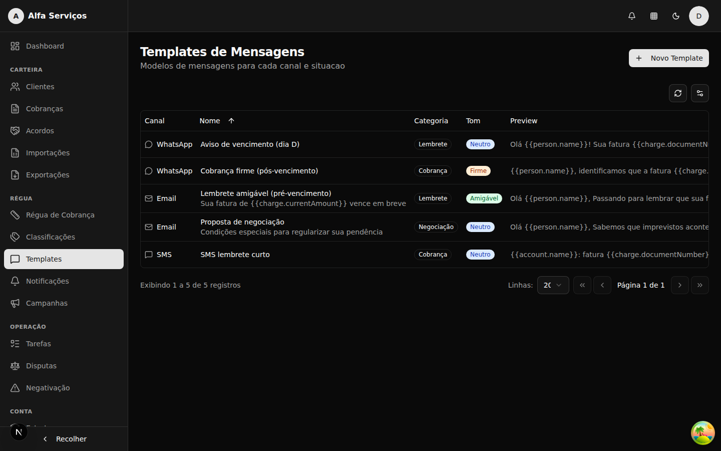 Editor de templates